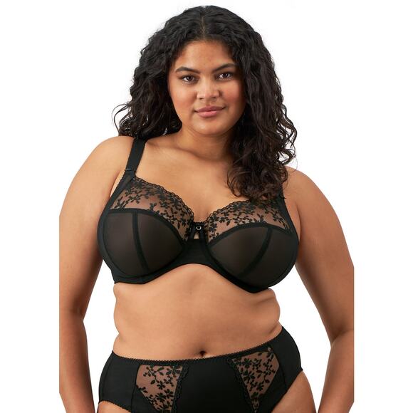 NWOT Elomi Zarla Stretch Banded Bra Embroidered Lace Black 36O - Picture 1 of 5